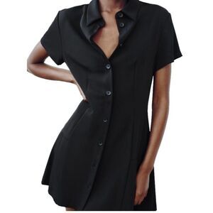 Zara Black Pleated Mini Shirt Dress
